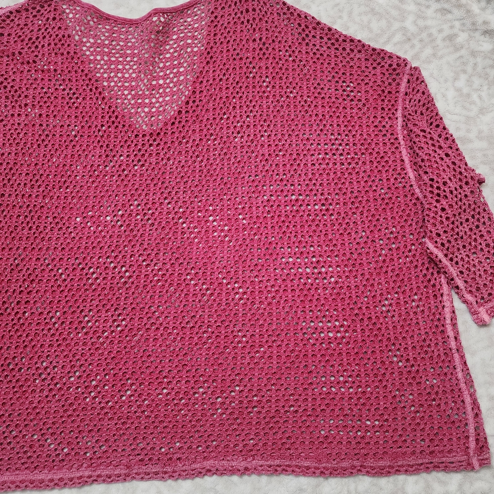 We the Free/Free People Napa Tee/Cover-Up Open Knit Crochet Oversized Sz L Pink - Picture 8 of 14